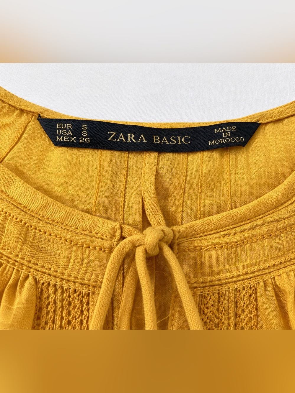 Zara Mustard Yellow Ramie Cotton Embroidered Boho Blouse S - Picture 3 of 11